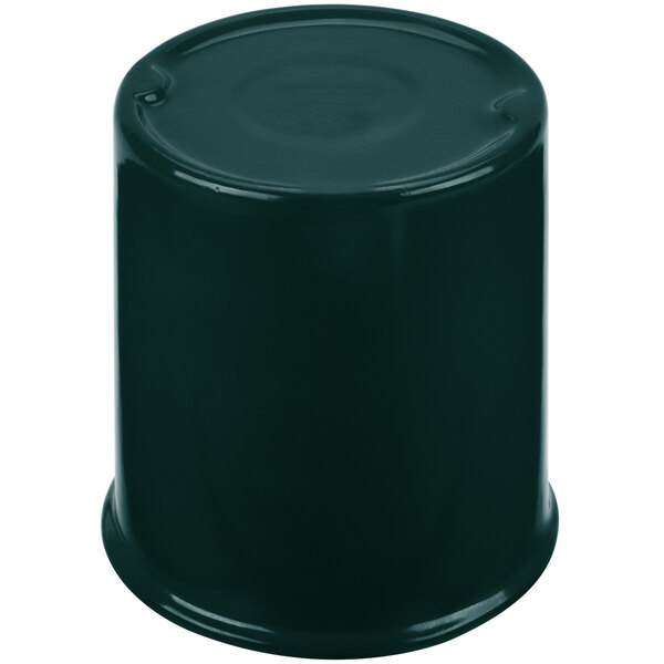 A hunter green cast aluminum cylinder with a lid.