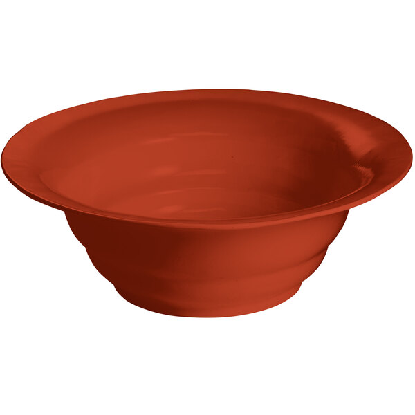 A red Tablecraft wide rim salad bowl.