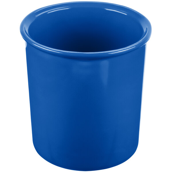 A cobalt blue Tablecraft cast aluminum salad dressing bowl.