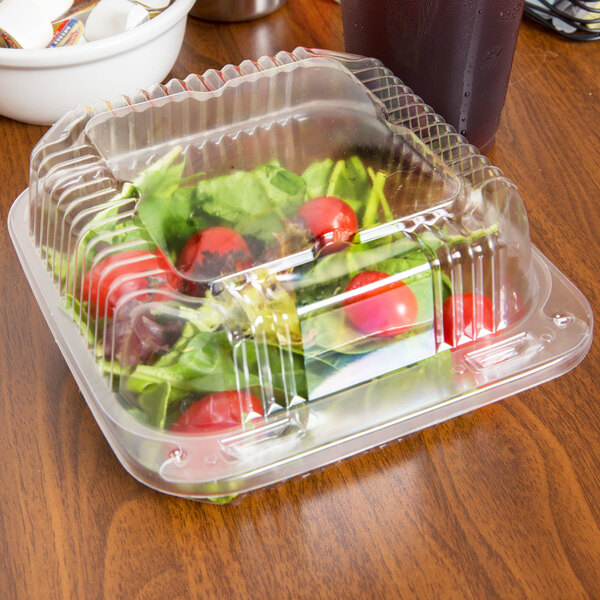 Durable Packaging PXT600 Duralock 6" x 6" x 3" Clear Hinged Lid