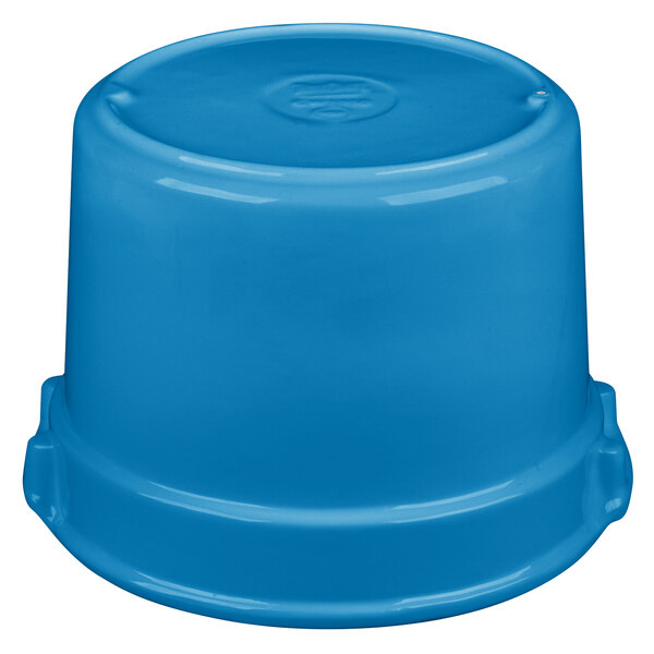 A sky blue Tablecraft cast aluminum bain marie soup bowl.