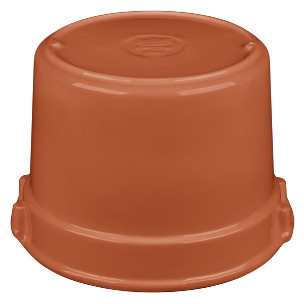 A brown plastic lid on a brown pot.