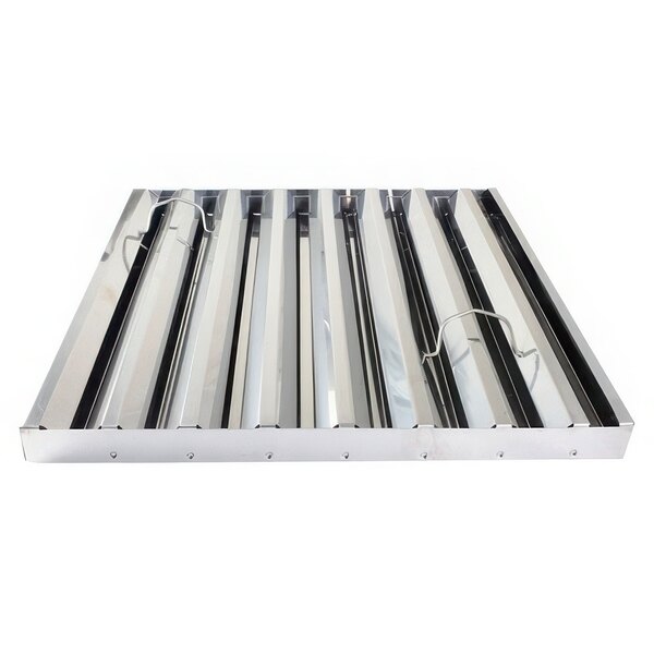 A frameless stainless steel AllPoints hood filter with handles.