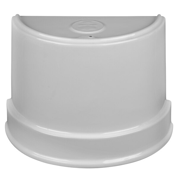 A natural cast aluminum Tablecraft half soup bowl with a round top lid.