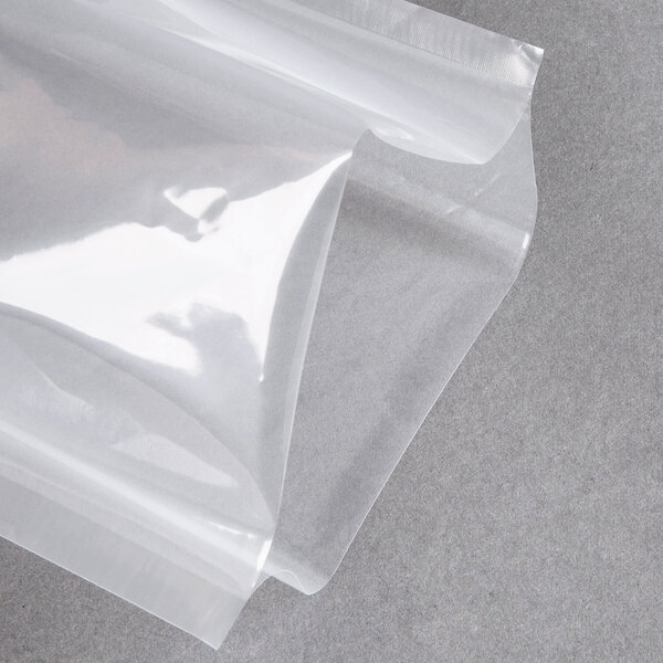 A clear plastic chamber vacuum packaging bag.