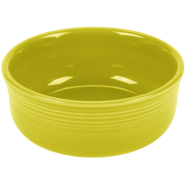 A close up of a Fiesta lemongrass chowder bowl.