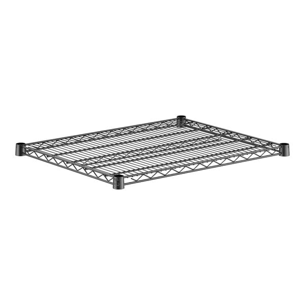 A Regency black metal wire shelf.