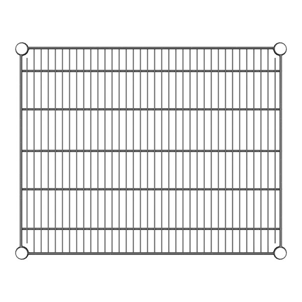 A close-up of a black wire shelf.