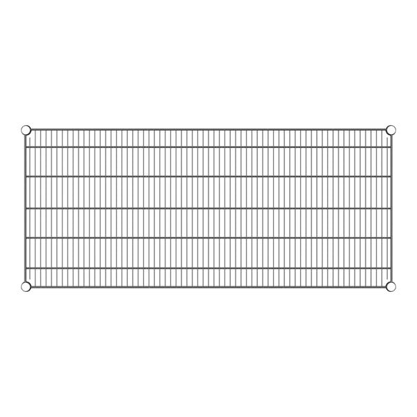 A rectangular wire shelf with a grid pattern.