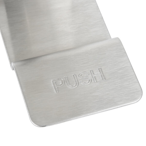 A close up of a Grindmaster Cecilware stainless steel dispense valve handle.