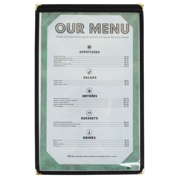 8 1/2" x 14" Black Single Pocket Menu Cover