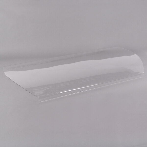 A clear plastic shield on a white background.