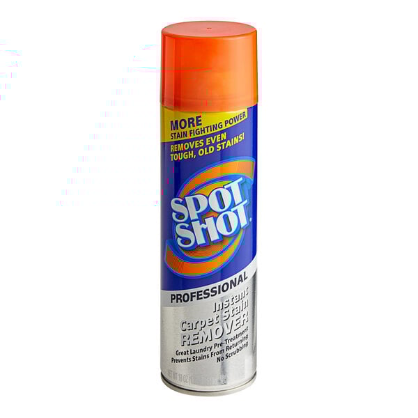 A close up of a can of Spot Shot Professional Strength carpet remover on a white background.
