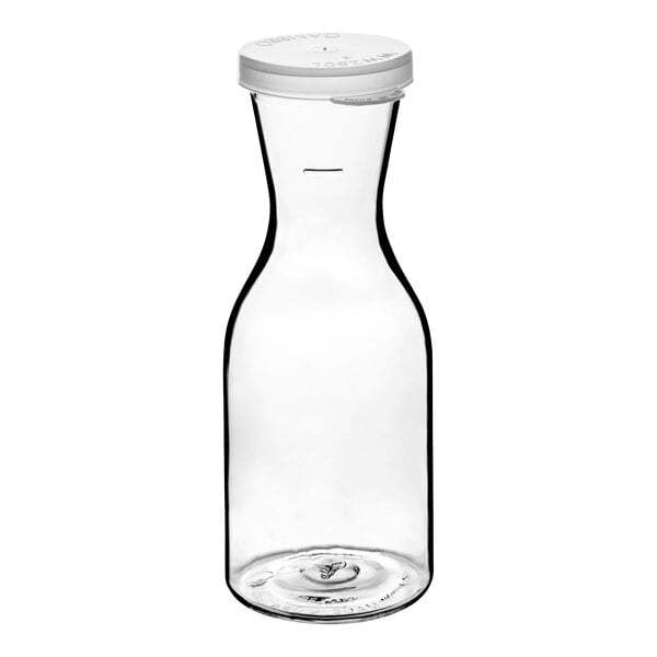 A clear plastic bottle with a white lid.