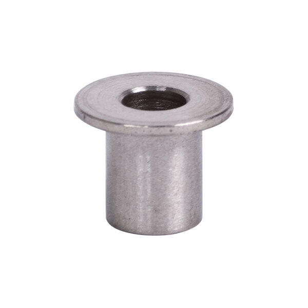 A close-up of a metal cylindrical disc with a hole in the center.