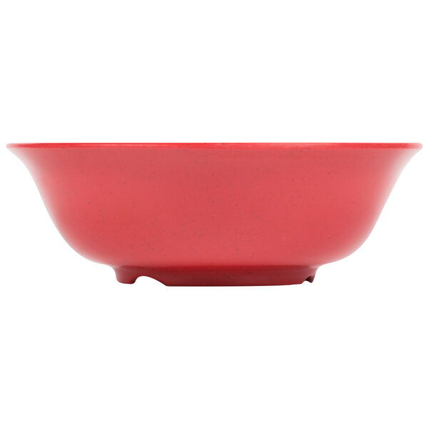 A red bowl with a white background.