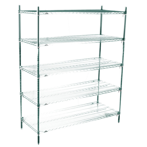 A Metro Metroseal 3 wire shelving unit with four shelves.