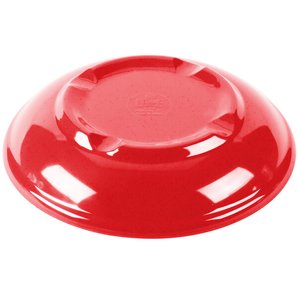 A red bowl with a white background.