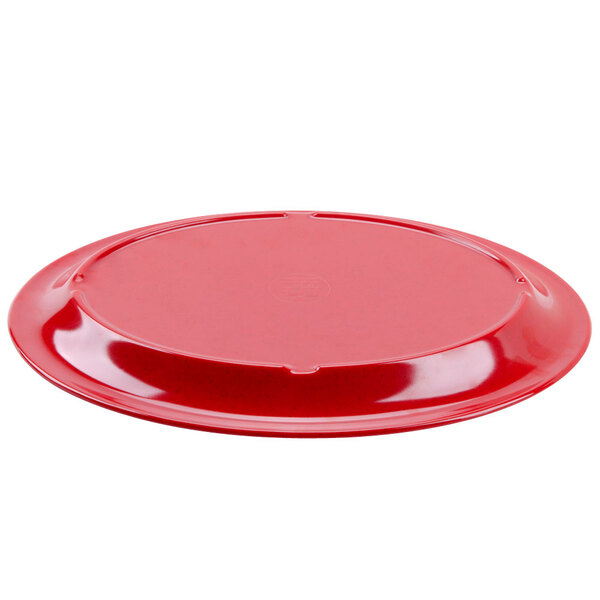 A red oval melamine platter.