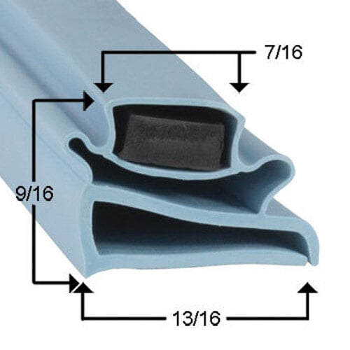 A blue rubber Delfield magnetic door gasket with measurements.