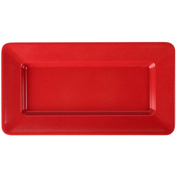 A red rectangular plate with rectangle shape with rounded corners.