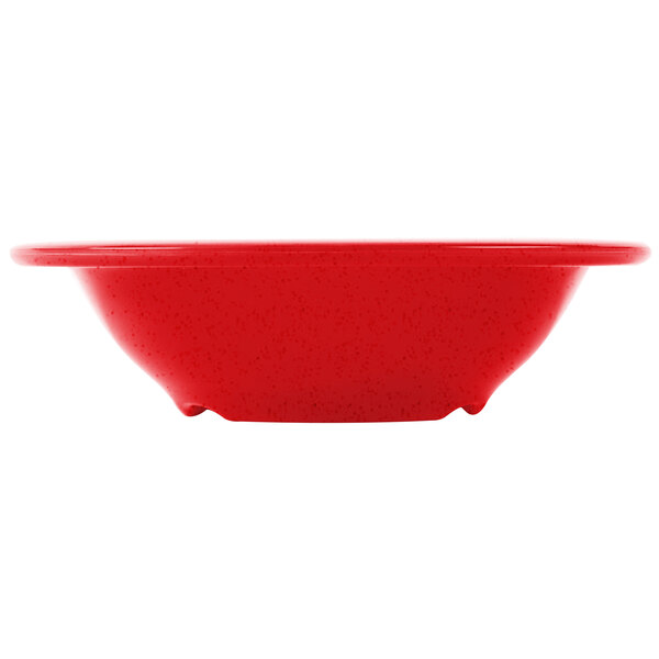 A red bowl with a white background.