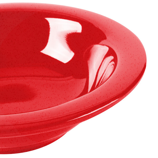 A close-up of a red GET Red Sensation melamine bowl.