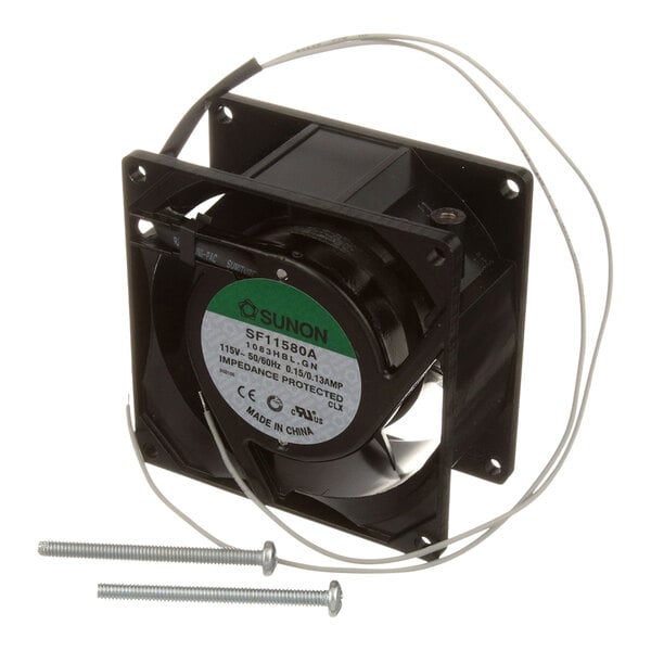 A black Axial Cooling Fan with lead wire and screws.