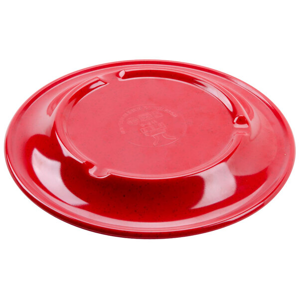 A close-up of a red GET Red Sensation melamine plate.