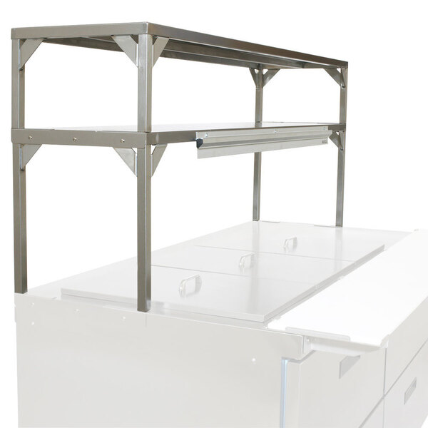 A stainless steel Delfield double overshelf with two shelves.