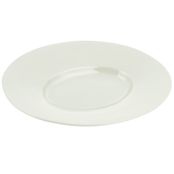 A white Bon Chef cast aluminum platter with a wide rim.