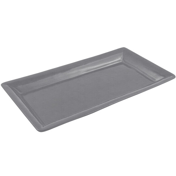 A rectangular gray Bon Chef food / display tray.
