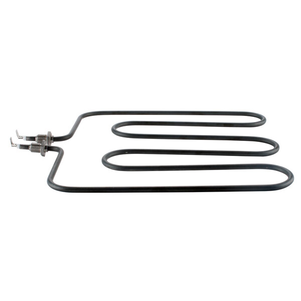 A close-up of a black metal Nemco countertop pizza oven heating element with two wires.