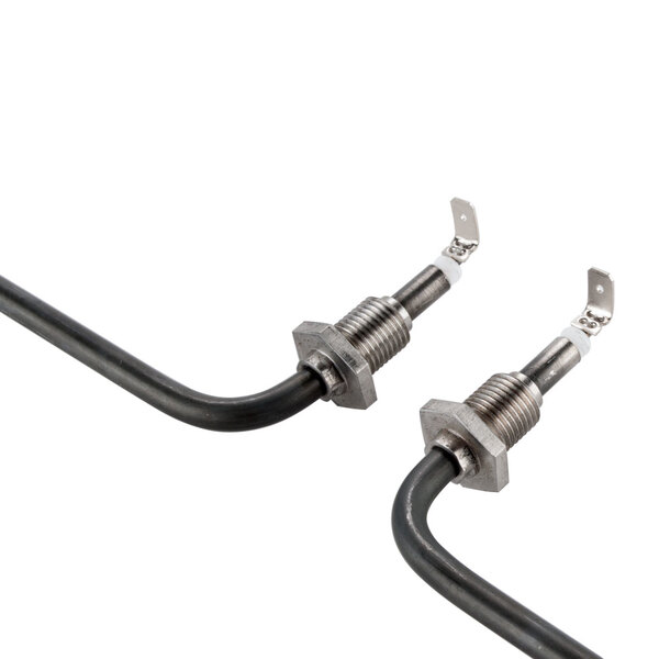 A pair of black cables with two connectors on them.