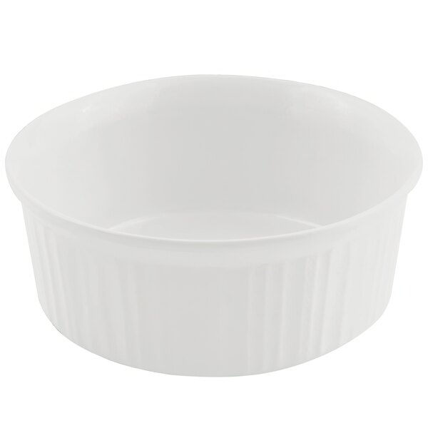 A white Bon Chef cast aluminum casserole dish with a lid.