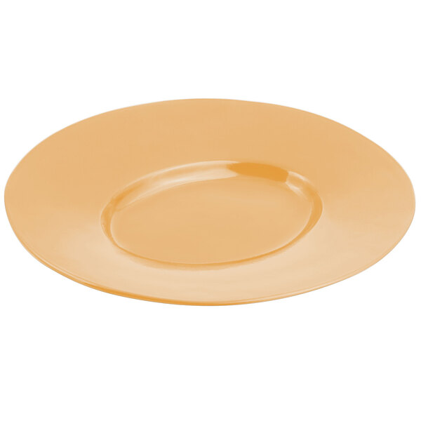 A Bon Chef ginger sandstone finish metal platter with a wide rim.