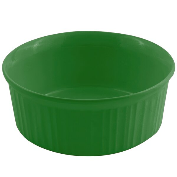 A green Bon Chef Calypso casserole dish with a lid.