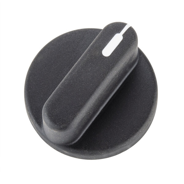 A close up of a black Nemco thermostat knob with white lettering.