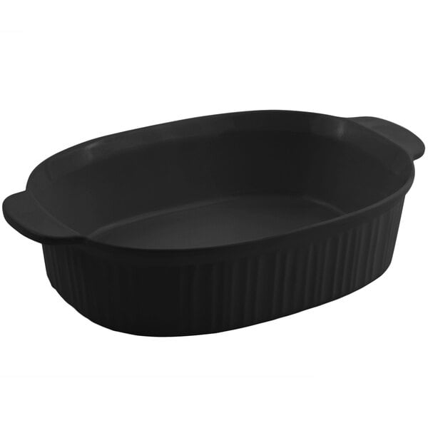 A black oval dish with handles.