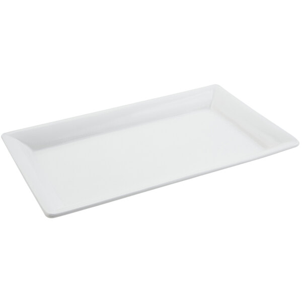 A white rectangular tray with a handle.