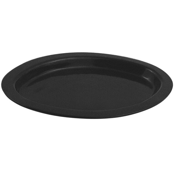 A black oval Bon Chef cast aluminum casserole dish.