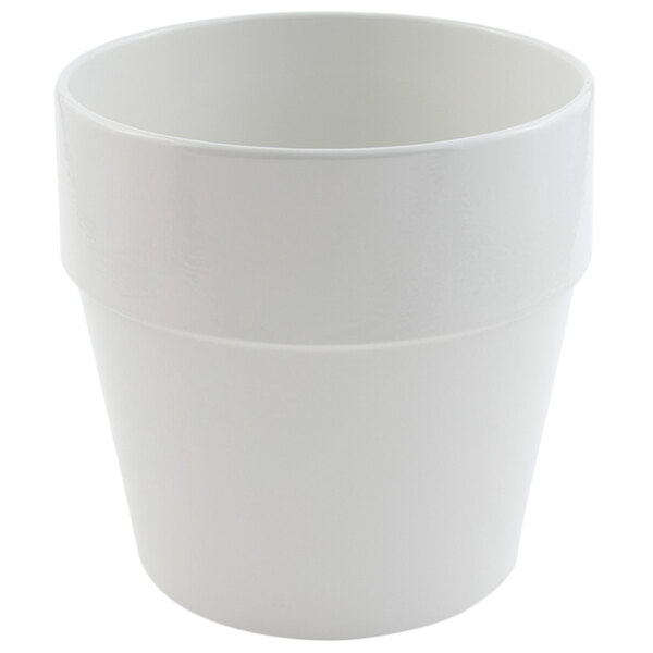 A white Bon Chef salad dressing pot with a lid.