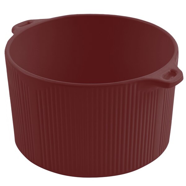 A red pot with bail handles.