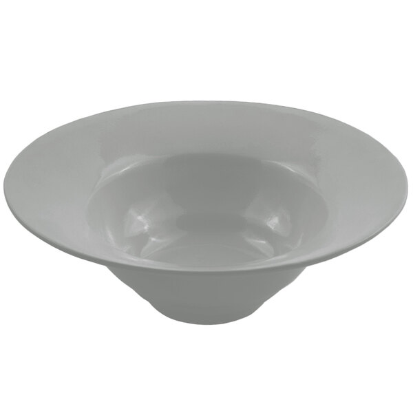 A white Bon Chef cast aluminum bowl with a wide rim.