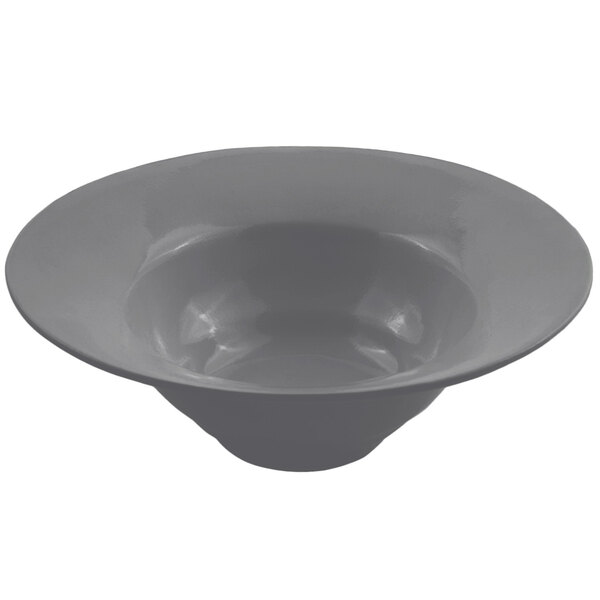 A smoke gray Bon Chef wide rim bowl on a white background.