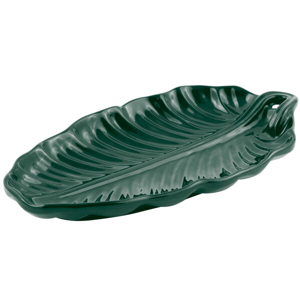 A Bon Chef hunter green cast aluminum leaf platter.