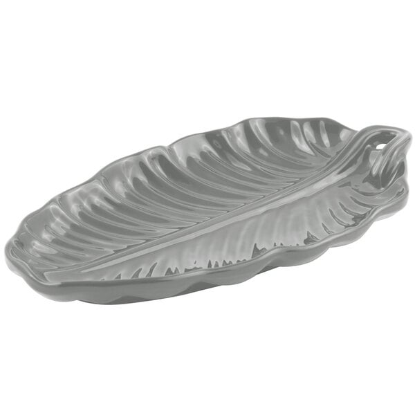 A gray Bon Chef cast aluminum leaf platter.