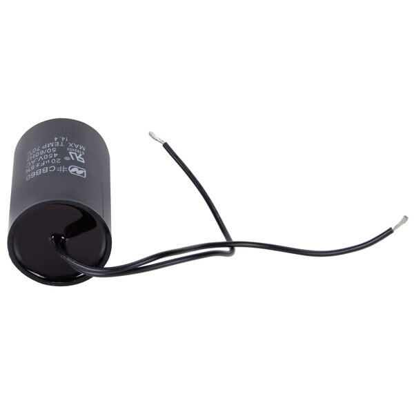 A black Avantco capacitor with white text.