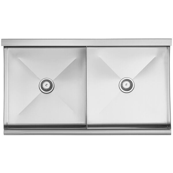 A Steelton stainless steel utility sink with two bowls.
