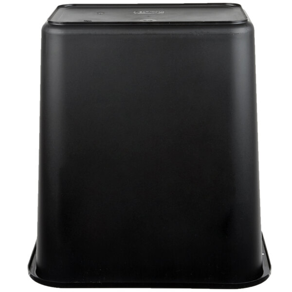A black rectangular wastebasket with a black lid.